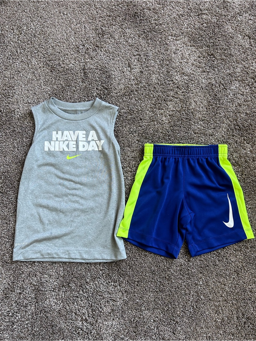 Nike Sleeveless 'Have A Nike Day' Top with Blue and Neon Green Shorts Size 4t